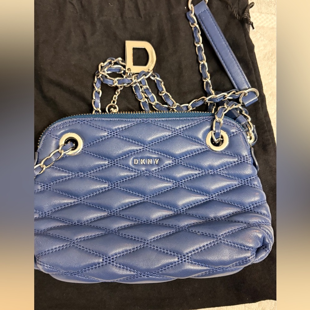 DKNY Quilted Royal Blue Leather Chain Strap Crossbody